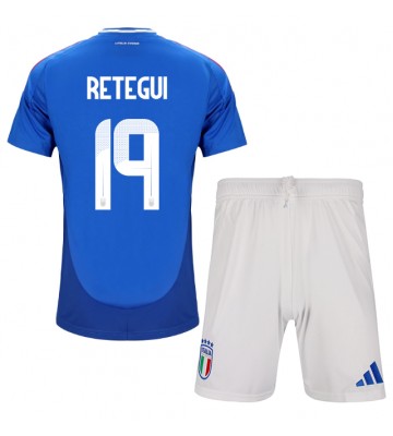 Italien Mateo Retegui #19 Hjemmebanesæt Børn EM 2024 Kort ærmer (+ korte bukser)